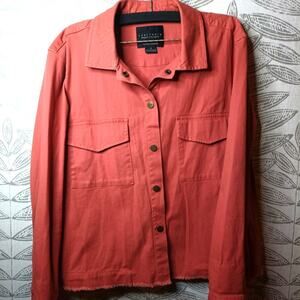 Sanctuary Pink Dusty Rose Chore Jacket Button Down Raw Hem Boxy